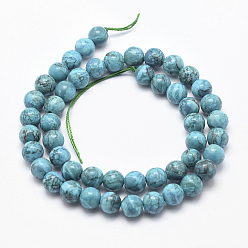 Dark Turquoise Natural Marble Beads Strands, Round, Dyed & Heated, Dark Turquoise, 10mm, Hole: 1mm, about 38pcs/strand, 15.7 inch(40cm)