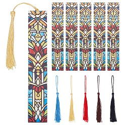 (52) Непрозрачная лаванда 5 шт. прямоугольные деревянные закладки из тополиной фанеры, с 5шт. 5цветами полиэстеровые кисточки украшения, разноцветные, 152x25x3 мм