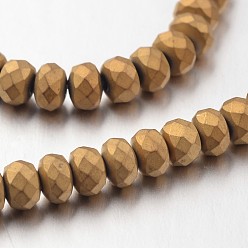 с Золотистым Покрытием Гальванизировать немагнитных синтетический гематит нитей бисера, матовые, рондель, с золотым покрытием, 4x3 мм, отверстие : 1 мм, около 130 шт / нитка, 15.7 дюйм