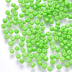 Lime Green 6/0 Baking Paint Glass Round Seed Beads, Lime Green, 4~5x3~4mm, Hole: 1~2mm, about 4500pcs/pound