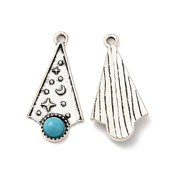 Antique Silver Retro Alloy Pendants, with Synthetic Turquoise, Arrowhead Charms, Antique Silver, 33x16x4.5mm, Hole: 2mm