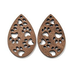 Лист Деревянные подвески из ореха, кокосового коричневый, лист, 39.5x24.5x2.1 мм, отверстие : 2 мм