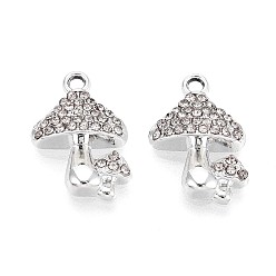 Кристалл Подвески из сплава со стразами, гриб, без кадмия, без никеля и без свинца, платина, кристалл, 18x12x4 мм, отверстие : 1.6 мм