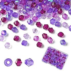 Фиолетовый Прозрачные акриловые бусины, двухконусные, фиолетовые, 4x4 мм, отверстие : 1~1.5 мм, 100 шт / стиль