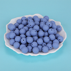 Light Steel Blue Round Silicone Focal Beads, Chewing Beads For Teethers, DIY Nursing Necklaces Making, Light Steel Blue, 15mm, Hole: 2mm