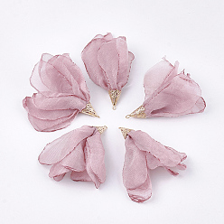 Flamingo Polyester Big Pendants, with Iron Findings, Flower, Light Gold, Flamingo, 63~67x10mm, Hole: 1.5~2mm