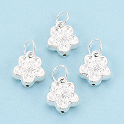 Серебро 925 подвески-цветы из стерлингового серебра, с прыжковых колец, серебряные, 10.6x9x3.6 мм, отверстие : 3.9 мм