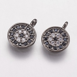 Черный Цвет Металла Латунные микро проложить кубического циркония прелести, плоско-круглые, чёрные, металлический черный , 8x1.5 мм, отверстие : 1.5 мм