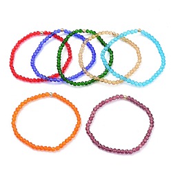 Mixed Color Beaded Bracelets, with Glass Beads and Brass Beads, Mixed Color, Inner Diameter: 2-1/4 inch(5.8cm), 7pcs/set