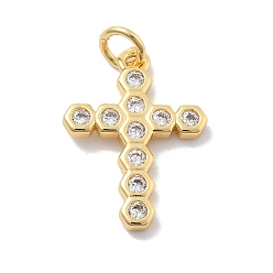 Настоящее золото 18K Латунные микро проложить кубического циркония подвески, крест прелести, без кадмия, без никеля и без свинца, с целью перехода в кольце, реальный 18 k позолоченный, 19.5x14.5x2 мм, отверстие : 3 мм