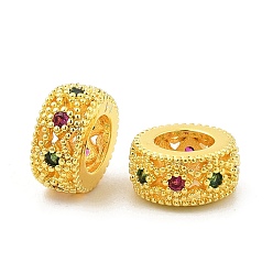 Золотой Латунные микро проложить Цирконий Европейский бисером, плоско-круглые, бусины с большим отверстием, стойки покрытие, без кадмия и без свинца, долговечный, золотые, 10x4.8 мм, отверстие : 5.3 мм