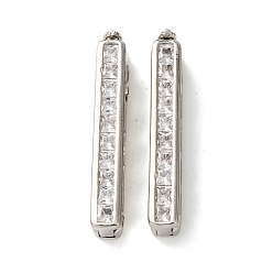 Платина Застежки-твистеры из латуни с микропейвом и прозрачным фианитом, прямоугольные, платина, 27.5x4x6.5 мм