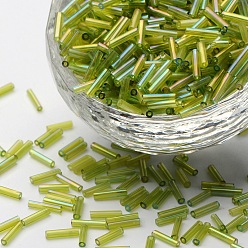 Green Yellow Transparent Colours Rainbow Glass Bugle Beads, AB Color, Green Yellow, 6x1.8mm, Hole: 0.6mm
