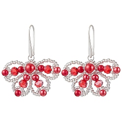 (123L) Белый крем непрозрачный блеск Серьги-бабочки из латуни, со стеклянными бусинами, серебряные, огнеупорный кирпич, 45x40 мм