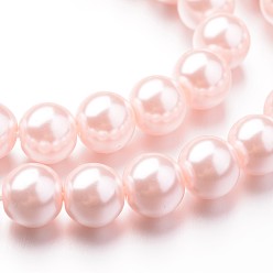 Pink Eco-Friendly Dyed Glass Pearl Round Bead Strands, Cotton Cord Threaded, Pink, 6mm, Hole: 0.7~1.1mm, about 72pcs/strand, 15 inch