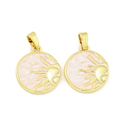 Настоящее золото 18K Плоские круглые подвески из латуни, покрытие стойки, солнечные чары, без кадмия и без свинца, реальный 18 k позолоченный, 17x15x2 мм, отверстие : 5 мм