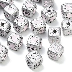 Mixed Color Printed Carved Opaque Acrylic Beads, Bumpy Cube, Mixed Color, 14.5~15x14.5~15x14.5~15mm, Hole: 4mm