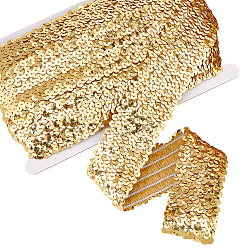 Золотистый 10м пластиковые пайетки эластичные бусины, блестки бисер, Аксессуары для орнаментов, 5 рядов рулет с пайеткой, плоско-круглые, золотые, 48x1.3 мм