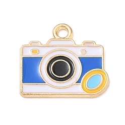 Blue Alloy Enamel Pendants, Camera Charms, Light Gold, Blue, 15x17x1.2mm, Hole: 1.8mm