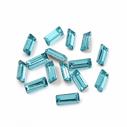 Indicolite Glass Rhinestone Cabochons, Pointed Back & Silver Back Plated, Rectangle, Indicolite, 7x3x2mm