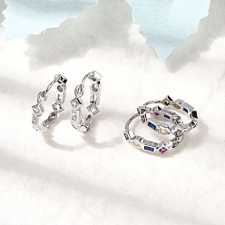 Платина Латунные микро проложить серьги обруча кубического циркония, стойки покрытие, долговечный, без кадмия и без свинца, разноцветные, платина, 17.5x16.5x4 мм