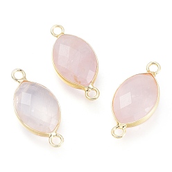 Розовый Кварц Соединители звеньев естественного розового кварца, с легкой позолоченной латунной фурнитурой, граненые, лошадиный глаз , 23x10.8x5.7 мм, отверстие : 2.2 мм
