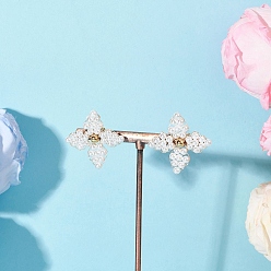 Белый Серьги с жемчугом, цветок, золотые, белые, 28x27 мм