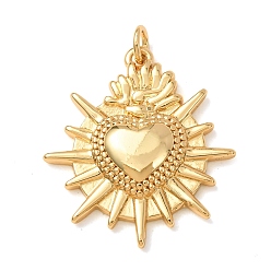 Golden Brass Pendants, Sacred Heart with Sunburst Charms, Golden, 27.5x24.5x4mm, Hole: 3mm