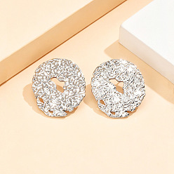 Stainless Steel Color Textured 304 Stainless Steel Stud Earrings for Women, Oval, Stainless Steel Color, 35x30mm