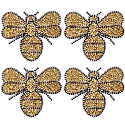 Gold 8Pcs Rhinestones Sew on/Iron on Patches, Appliques, Costume Accessories, Bee, Gold, 68x80x2mm