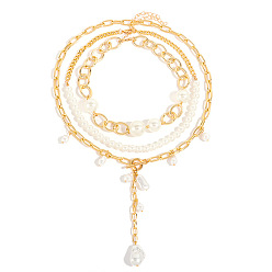 Oro Collares de borlas con perlas de aluminio y plástico para mujer, blanco, dorado, 3 pulgada(14.57cm) y 37 pulgada(17.72cm) y 45 pulgada(21.26cm), sobre 54 PC / sistema