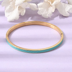 Turquoise 304 Stainless Steel Enamel Hinged Cuff Bangles for Women, Ion Plating(IP), Real 18K Gold Plated, Turquoise, Inner Diameter: 1.97x2.36 inch(5x6cm)