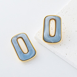 Rectangle 304 Stainless Steel Resin Stud Earrings for Women, Golden, with Imitation Pearl, Rectangle, 31x20mm