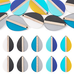 (52) Непрозрачная лаванда 10шт 5 цвета подвески из смолы и дерева, слеза, два тона, разноцветные, 36~36.5x24.5x3.5 мм, отверстие : 2 мм, 2 шт / цвет