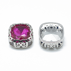 Фуксиновый Шить на горный хрусталь, многожильных ссылки, стекло горный хрусталь, с латунной фурнитурой платинового цвета, аксессуары для одежды, квадратный, красно-фиолетовые, 12x12x7 мм