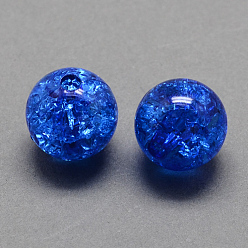 Blue Transparent Crackle Acrylic Beads, Round, Blue, 10mm, Hole: 2mm, about 938pcs/500g