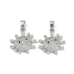 Платина Латунные микро проложить кубического циркония подвески, без кадмия и без свинца, солнце, платина, 16.5x15.5x4 мм, отверстие : 3.5x3 мм