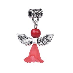 Красный Прозрачные матовые акриловые цветочные подвески, с находками из тибетского сплава и окрашенными синтетическими бирюзовыми бусами, прекрасное свадебное платье ангел болтаться, красные, 30~31 мм, отверстие : 2.8 мм