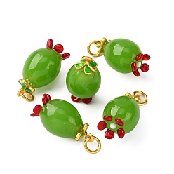 Зеленый Подвески лэмпворк ручной работы, с латунной фурнитурой матового золотого цвета, фрукты, с целью перехода в кольце, зелёные, 21.5~22.5x12 мм, отверстие : 4 мм
