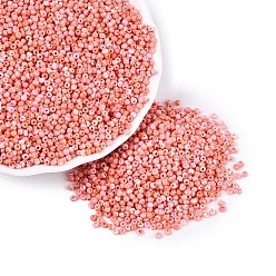 Salmon Picasso Glass Seed Beads, Round Hole, Rondelle, Salmon, 2~2.5x1.5~2mm, Hole: 0.7~0.8mm, about 36000pcs/pound