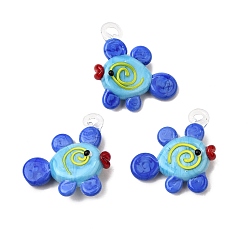 Королевский синий Подвески лэмпворк ручной работы, рыба, королевский синий, 34~36x33~36x9.5~11 мм, отверстие : 2~3 мм