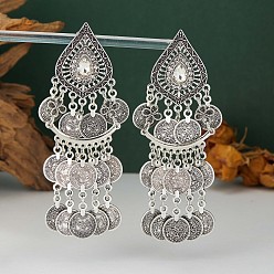 Antique Silver Alloy Crystal Rhinestone Chandelier Earrings for Women, Stud Earrings, Teardrop, Antique Silver, 98x33mm
