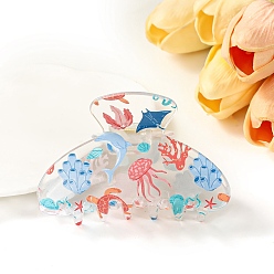 Разноцветный Прозрачные заколки-коготки из ПВХ, заколки для волос с рисунком морского животного, красочный, 52x89 мм