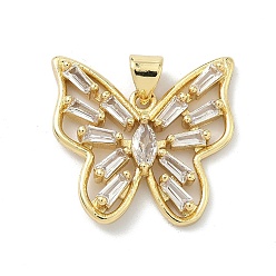 Настоящее золото 18K Латунные микро проложить кубического циркония подвески, бабочки прелести, долговечный, стойки покрытие, без свинца и без кадмия, реальный 18 k позолоченный, 21x22.5x3.5 мм, отверстие : 4.5x3.5 мм