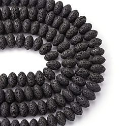 Черный Бусы из натуральной лавы, окрашенные, рондель, чёрные, 15x10 мм, отверстие : 2 мм, около 40 шт / нитка, 15.5 дюйм