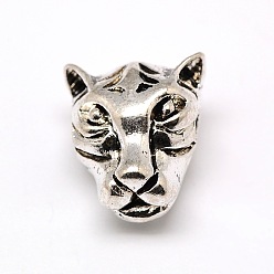 Argent Antique Perles de tête alliage animaux léopard guépard de style tibétain, argent antique, 13x12x9mm, Trou: 2mm