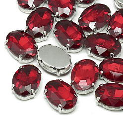 Светло-сиамский Шить на горный хрусталь, многожильных ссылки, стекло горный хрусталь, с настройками латуни, аксессуары для одежды, граненые, овальные, платина, Light Siam, 8x6x4 мм, отверстие : 0.8 мм