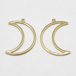 Настоящее золото 18K Латунные подвески с открытой спинкой, для diy уф смолы, эпоксидная смола, Прессованные цветочные украшения, без кадмия, без никеля и без свинца, луна, реальный 18 k позолоченный, 26x18x1 мм, отверстие : 1 мм