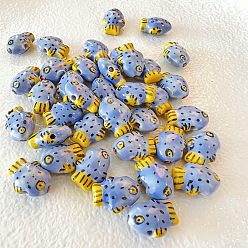 Васильковый Фарфоровые бусины ручной работы, рыба, васильковый, 18x13 мм, 5 шт / комплект