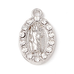 Platine Alliage micro pave pendentifs en zircone, ovale avec la Vierge Marie, platine, 16x10x2mm, Trou: 1.4mm